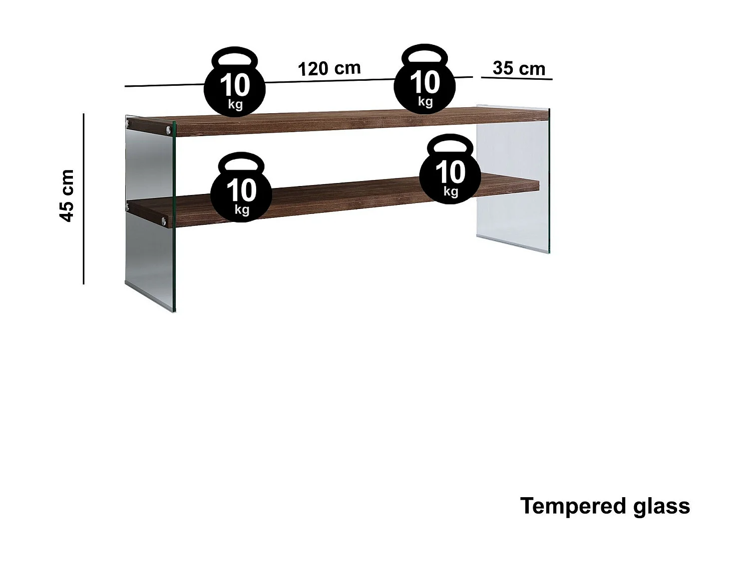 Meuble TV Translucens L120cm Verre trempé Transparent et Pin Massif foncé