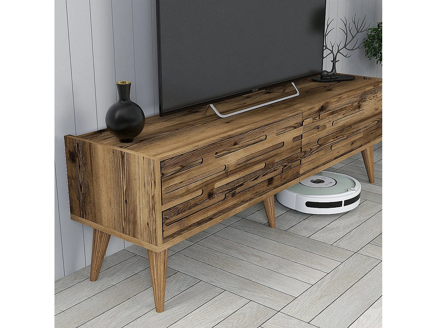 Elegante mueble de TV – 140 cm de ancho – nogal – melamina