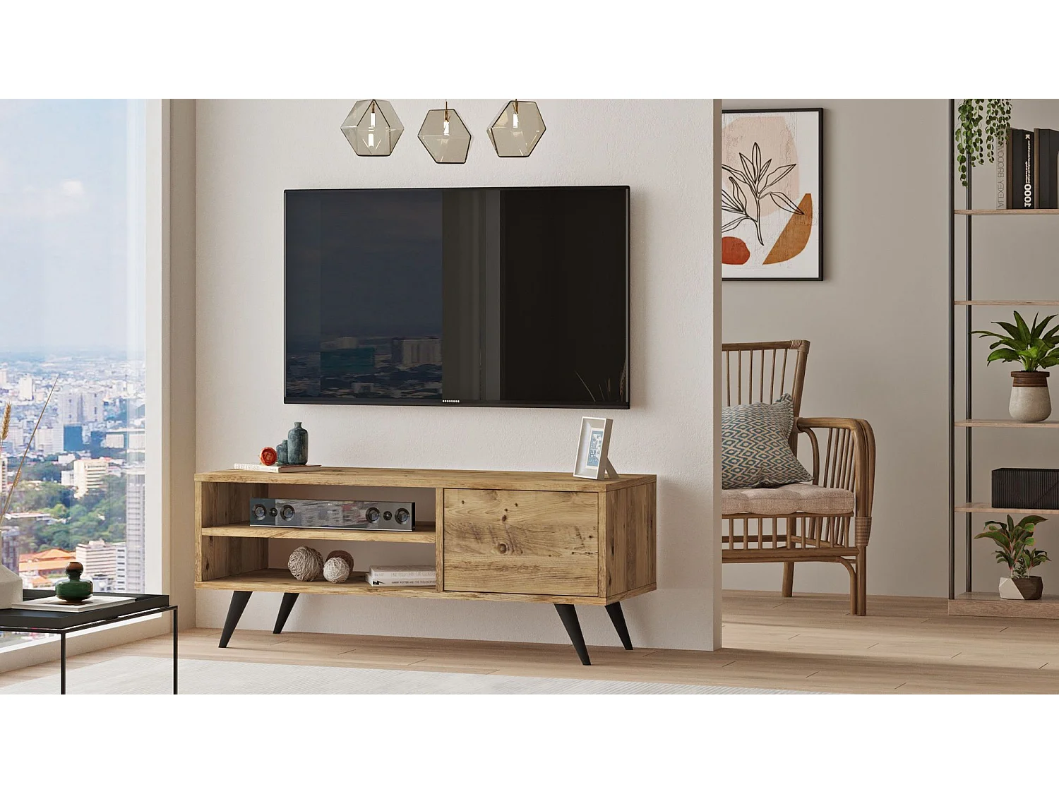 Mesa de tv Kailua 1316, Pino, 110x44x40cm