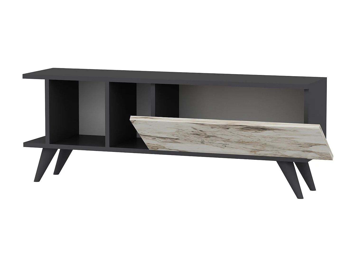 Mesa de tv Kailua 1952, Mármol blanco|Antracita, 120x45x30cm