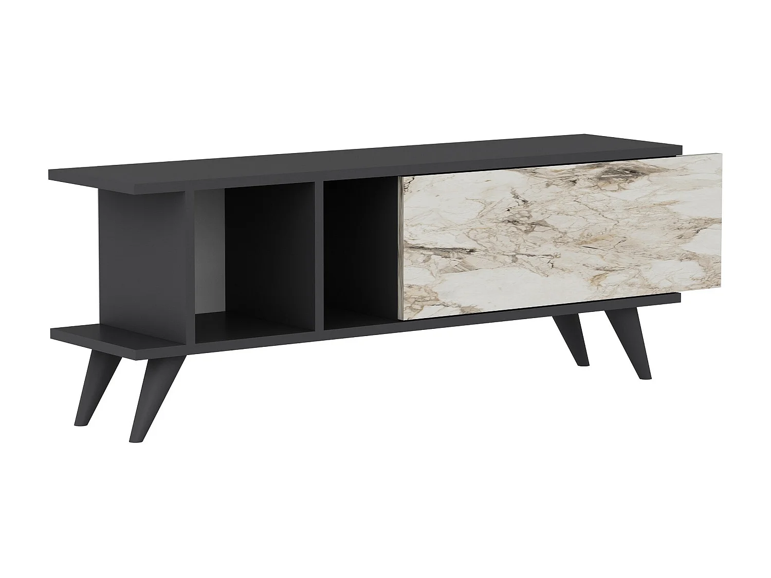 Mesa de tv Kailua 1952, Mármol blanco|Antracita, 120x45x30cm