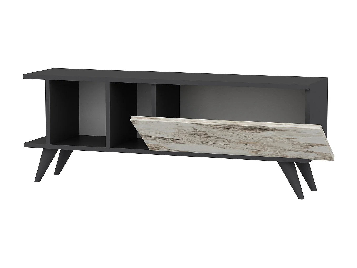 Mesa de tv Kailua 1952, Mármol blanco|Antracita, 120x45x30cm