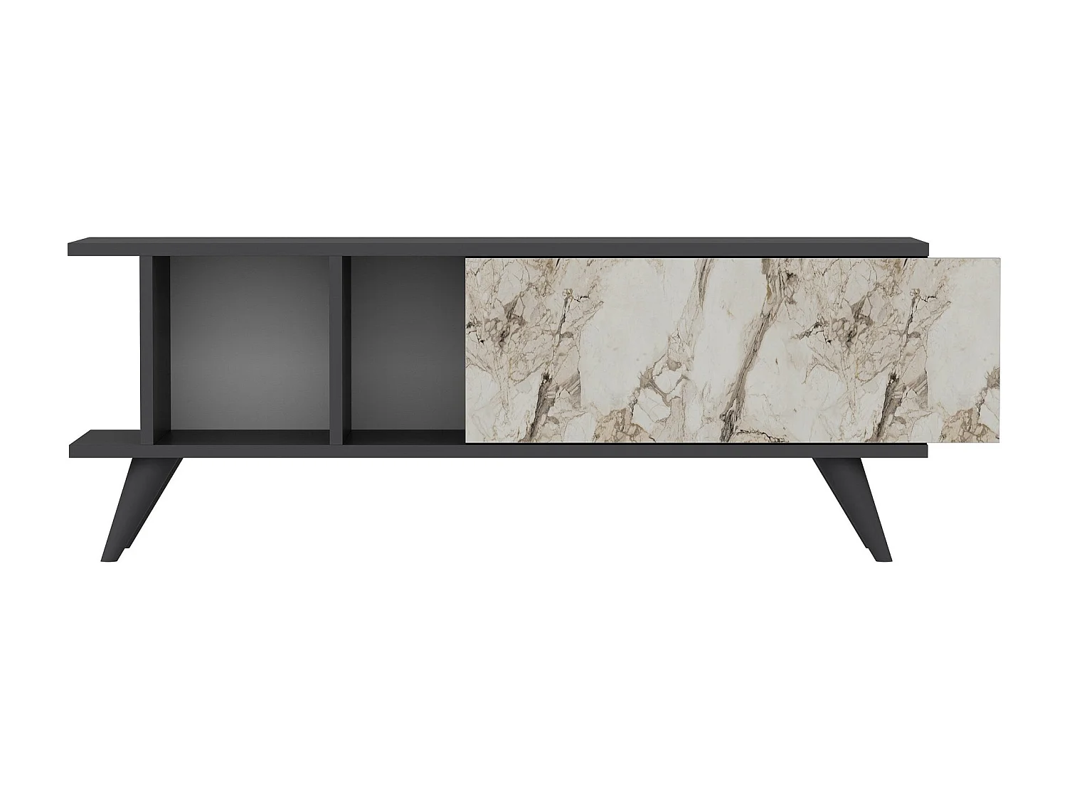 Mesa de tv Kailua 1952, Mármol blanco|Antracita, 120x45x30cm