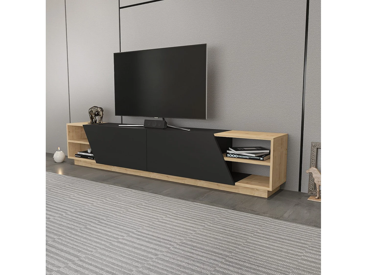 Meuble TV modernes Herold L240cm Anthracite et Chêne clair