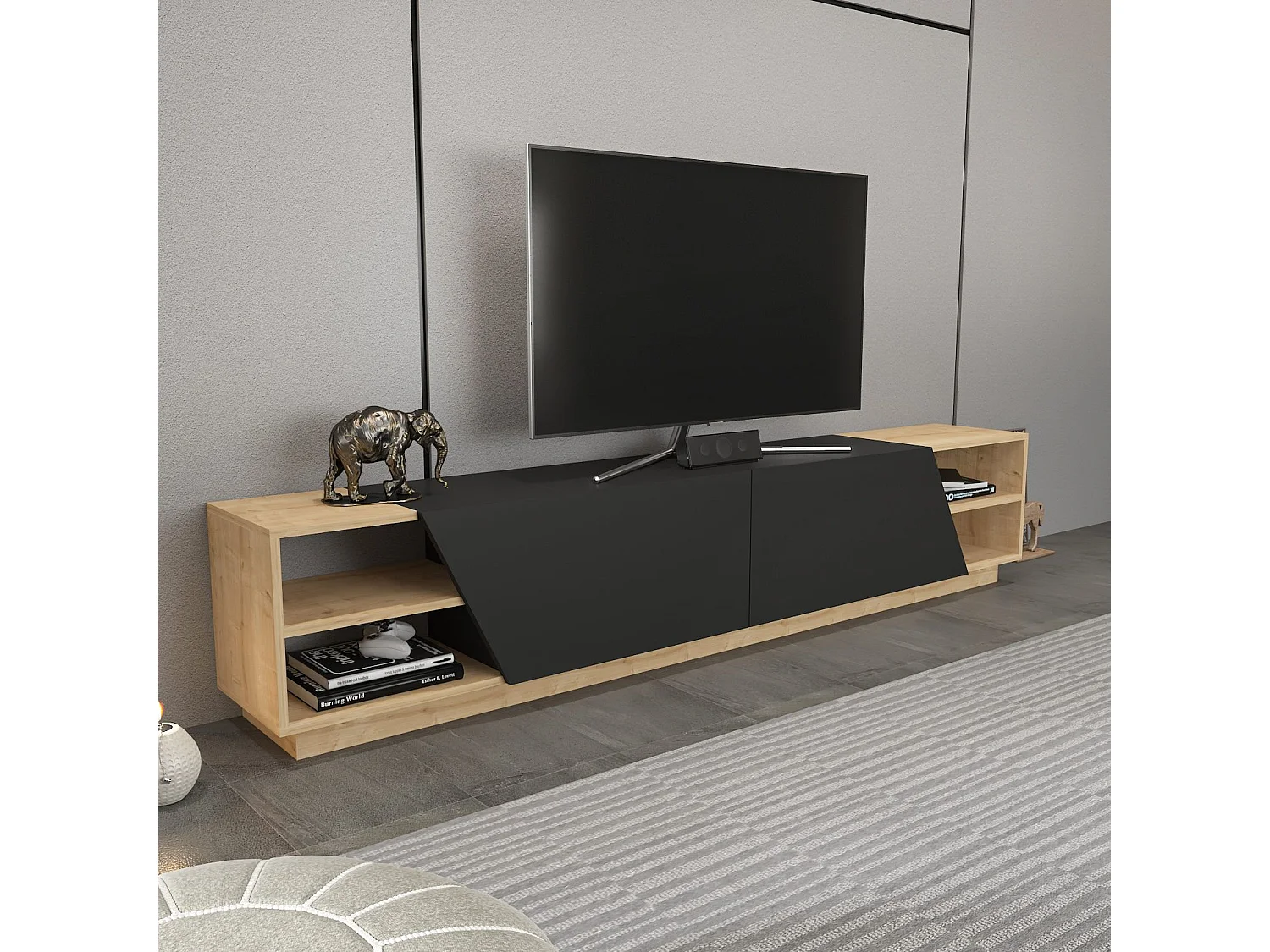 Meuble TV modernes Herold L240cm Anthracite et Chêne clair
