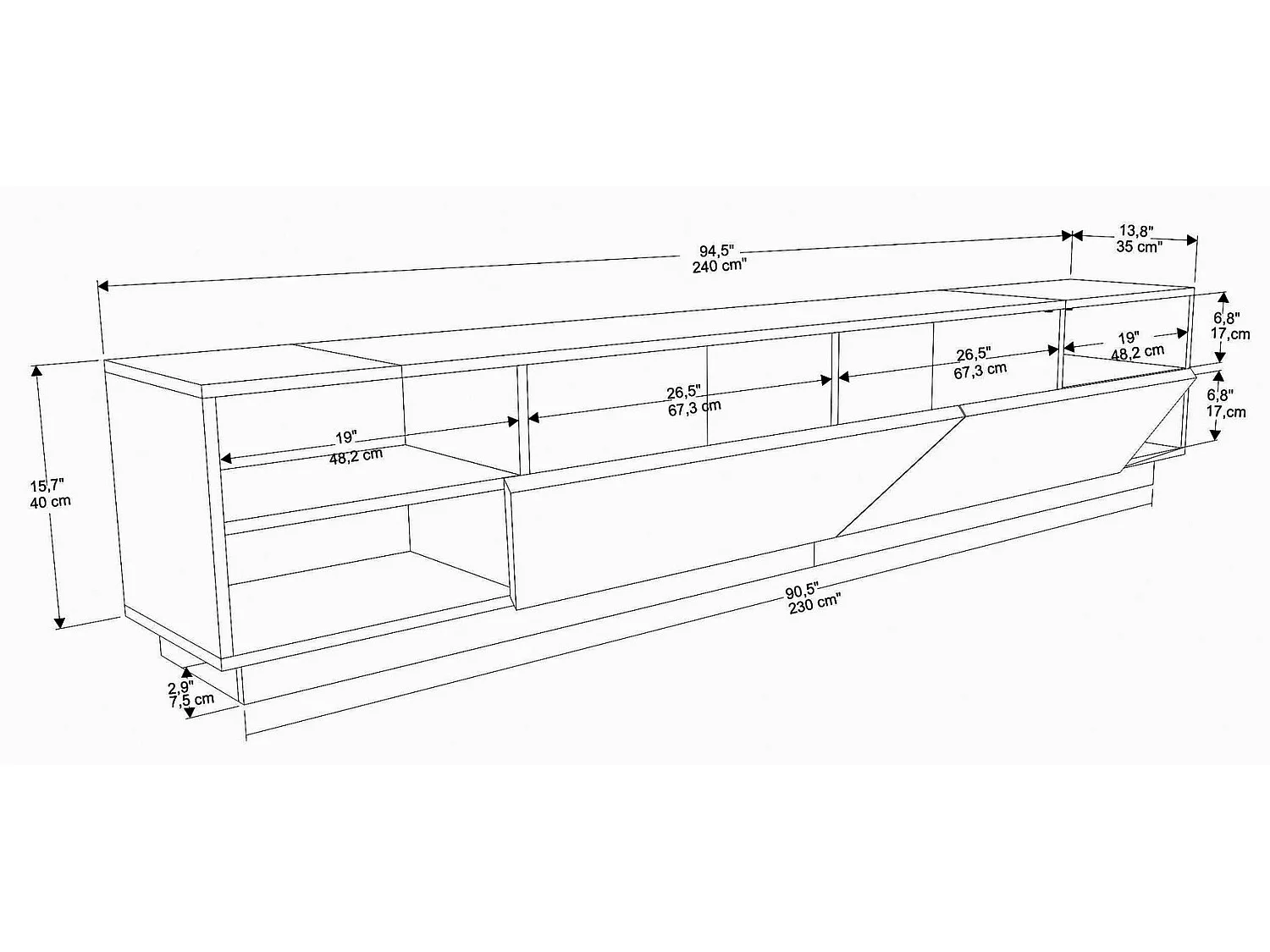 Meuble TV modernes Herold L240cm Anthracite et Chêne clair