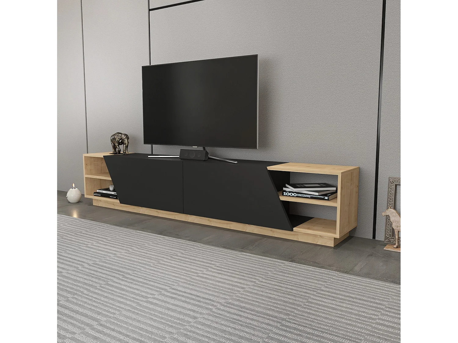 Meuble TV modernes Herold L240cm Anthracite et Chêne clair