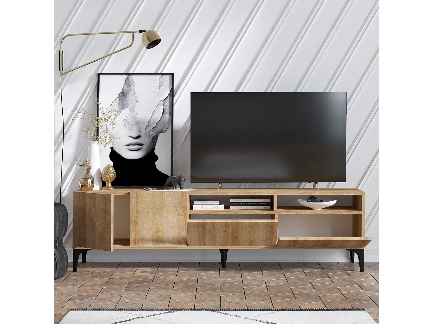 Mesa de tv Kailua 1730, Roble, 180x52x35cm