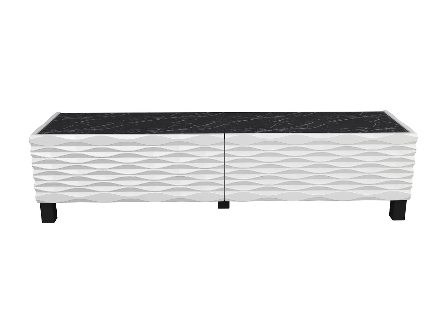 Meuble TV design 2 portes basculantes Vanoise 149cm Blanc et Noir effet marbre