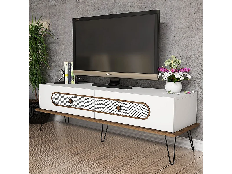 Mueble de TV moderno – 145 x 45 x 40 cm – Blanco – Tablero de partículas revestido de melamina