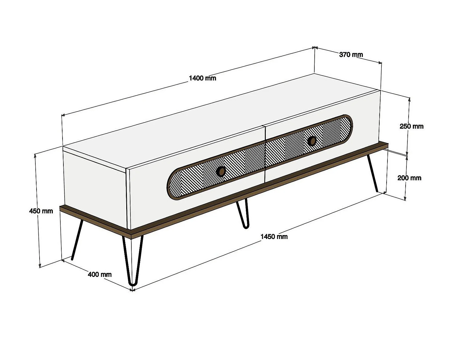 Mueble de TV moderno – 145 x 45 x 40 cm – Blanco – Tablero de partículas revestido de melamina