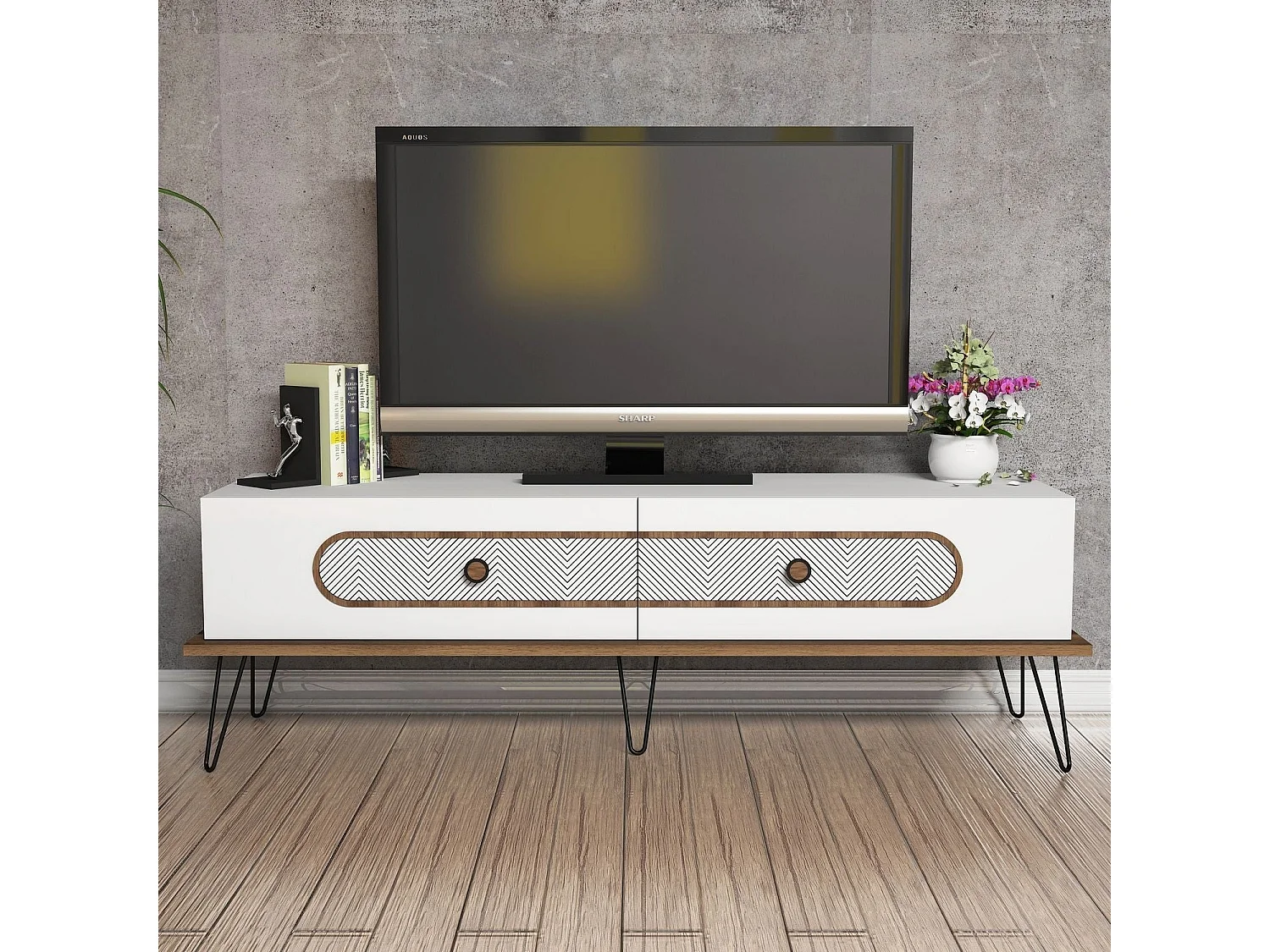 Mueble de TV moderno – 145 x 45 x 40 cm – Blanco – Tablero de partículas revestido de melamina