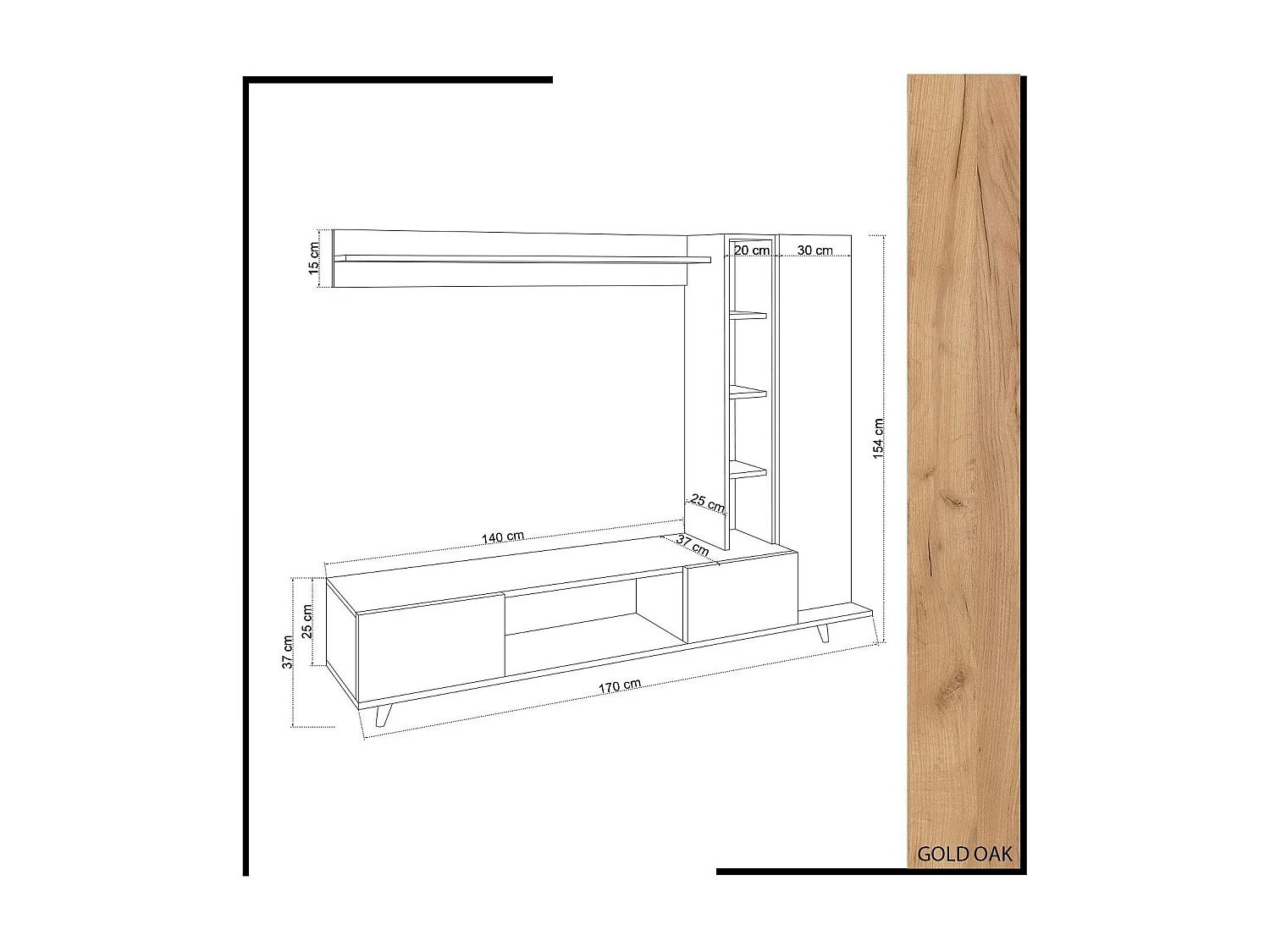 Moderner TV-Ständer – 170 x 37 x 37 cm – Eiche und Weiß – Melamin