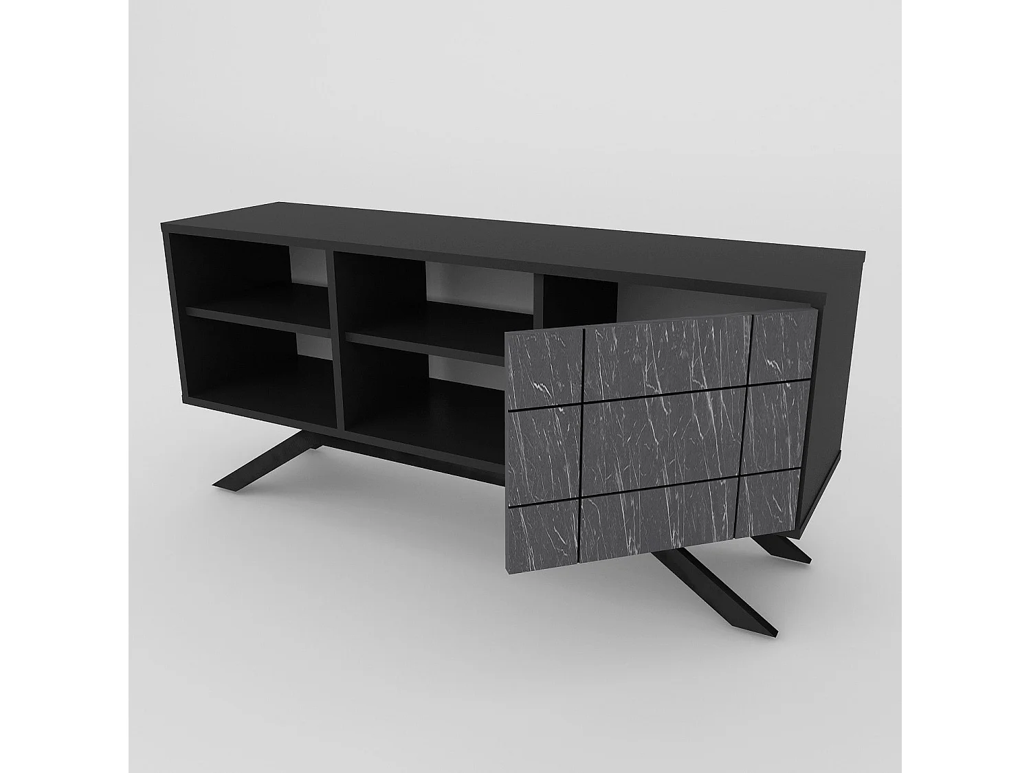 Mueble de TV moderno – 130 cm – negro y mármol – tablero de partículas revestido de melamina