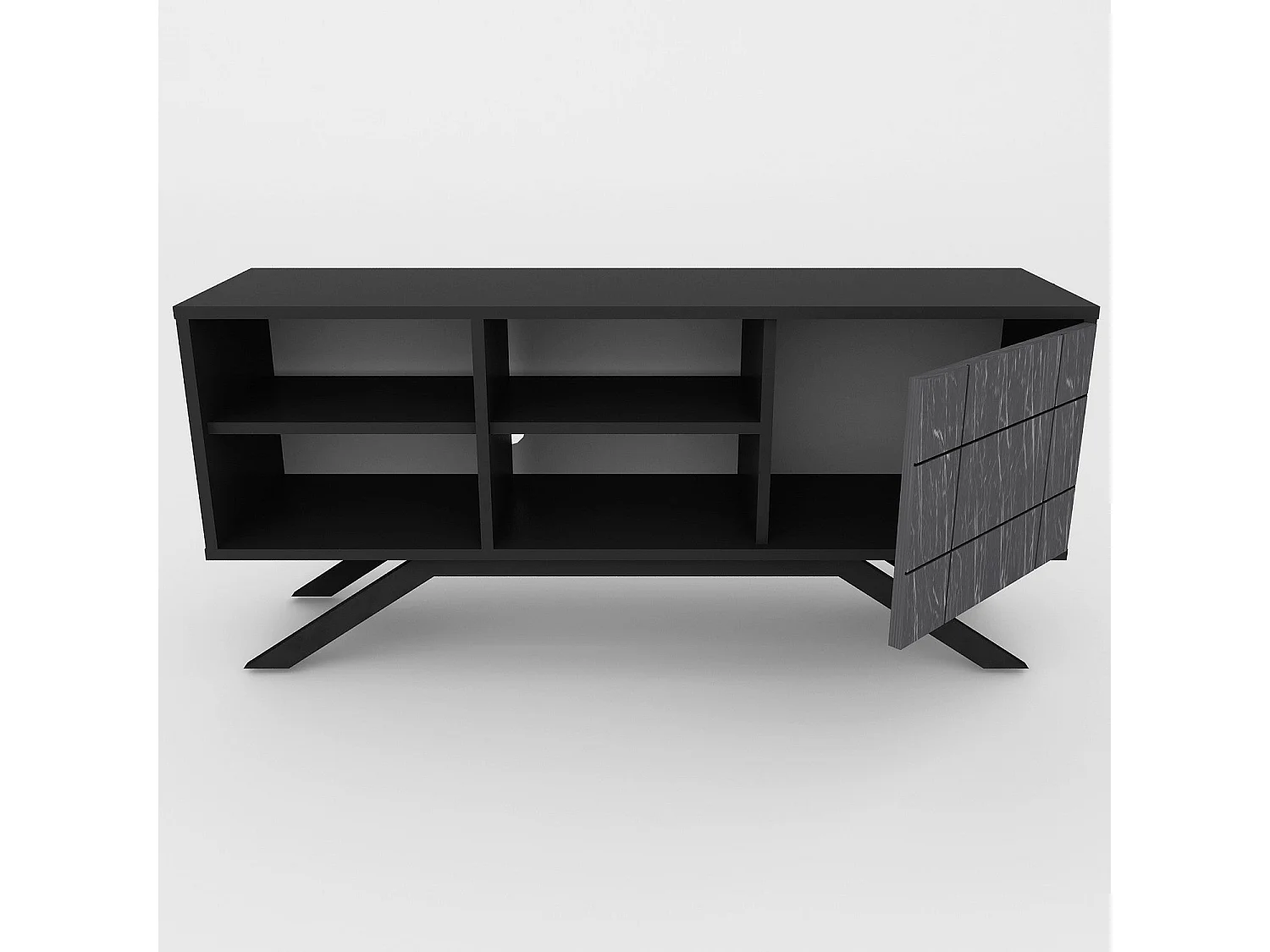 Mueble de TV moderno – 130 cm – negro y mármol – tablero de partículas revestido de melamina