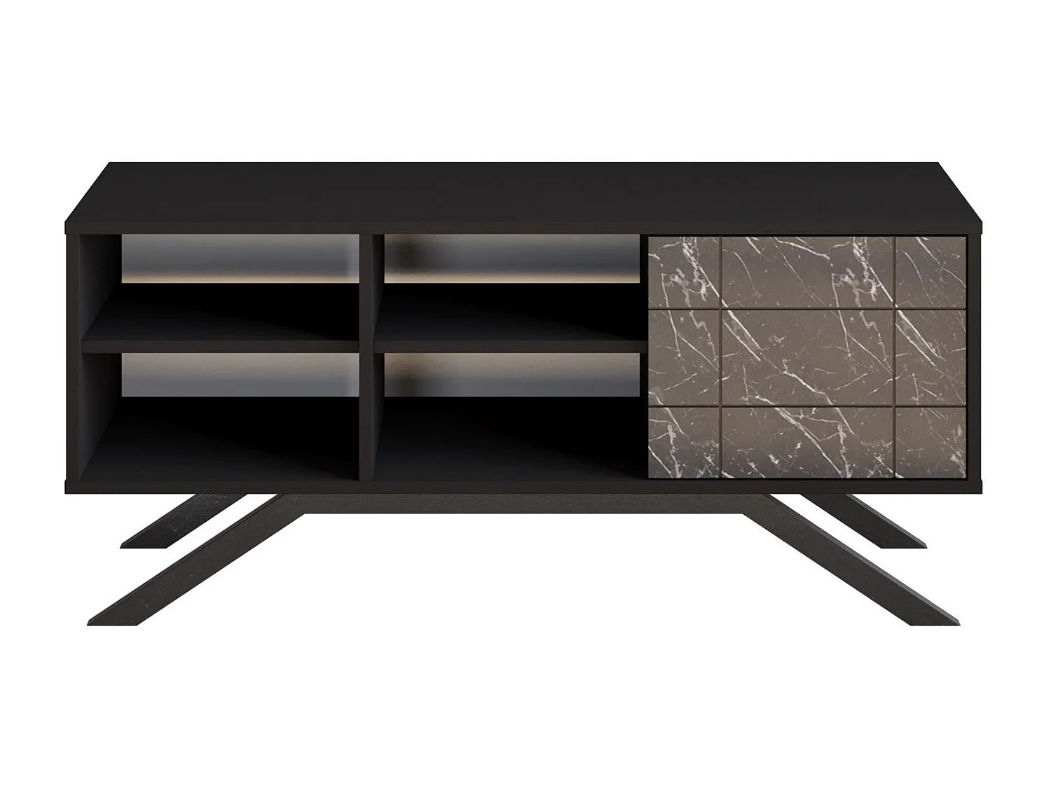 Mueble de TV moderno – 130 cm – negro y mármol – tablero de partículas revestido de melamina