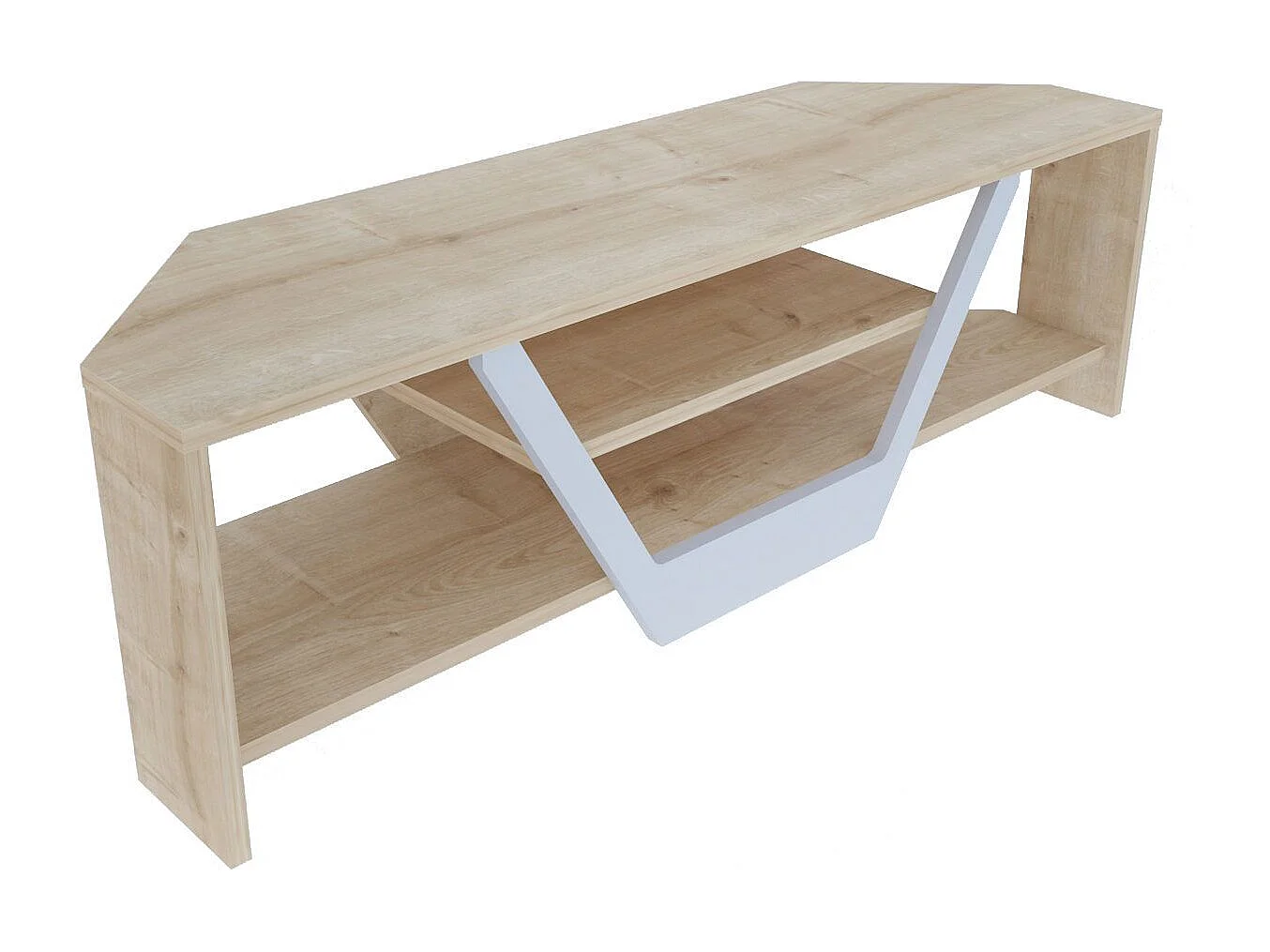 Scandinavische tv-standaard, wit en eiken, 120 x 35 x 36,8 cm | 100% melamine gecoate spaanplaat, 18 mm dik | Stijlvol en functioneel voor moderne woonkamers