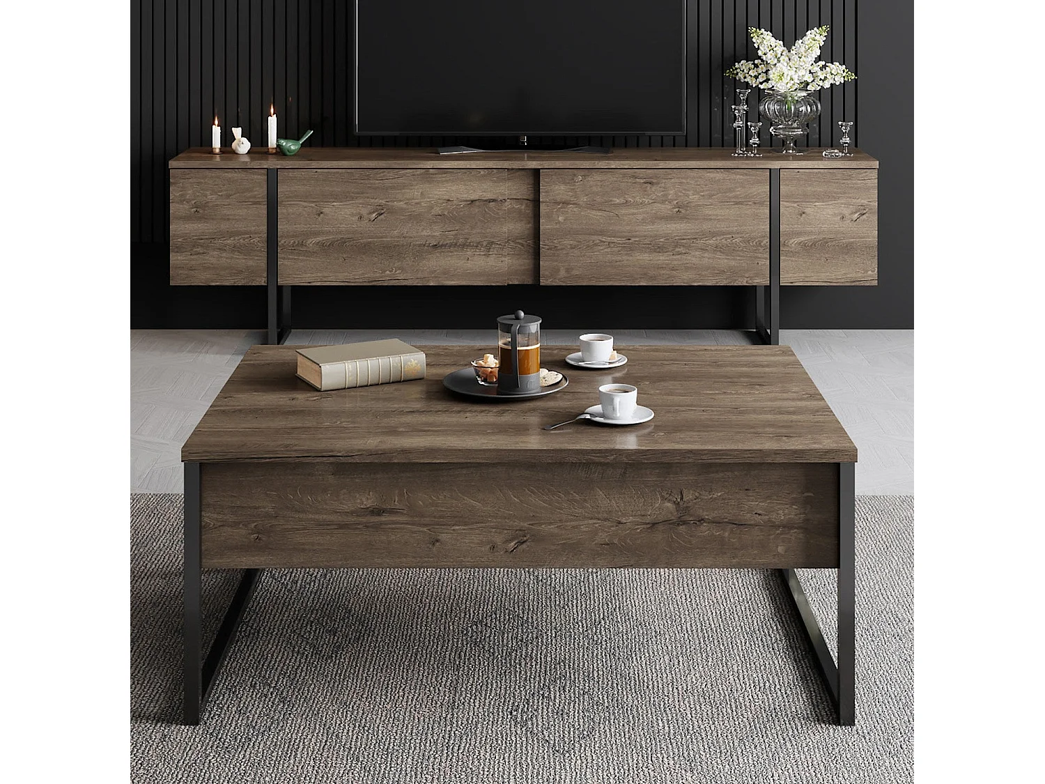 Meuble TV 2 portes rabattables L180 cm - LUXE