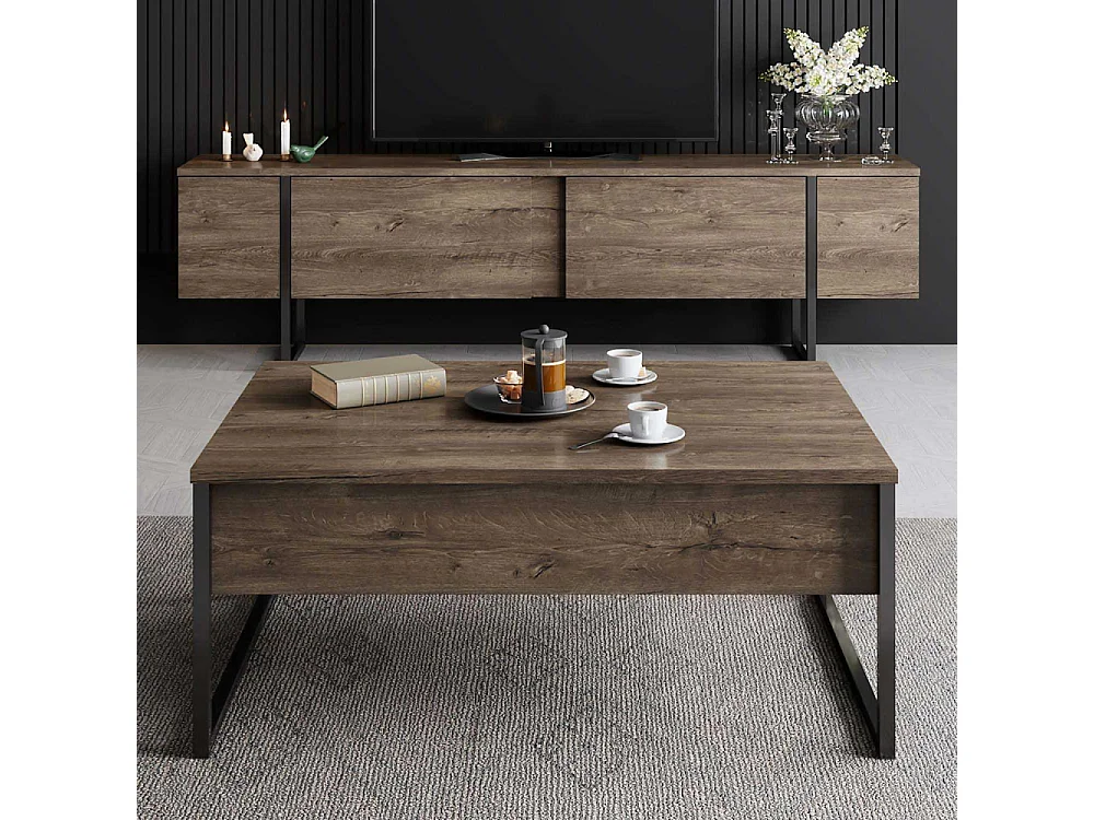 Mesa de tv Kailua Z100, Negro|Nogal, Número de puertas: 2.00, 180x50x30cm