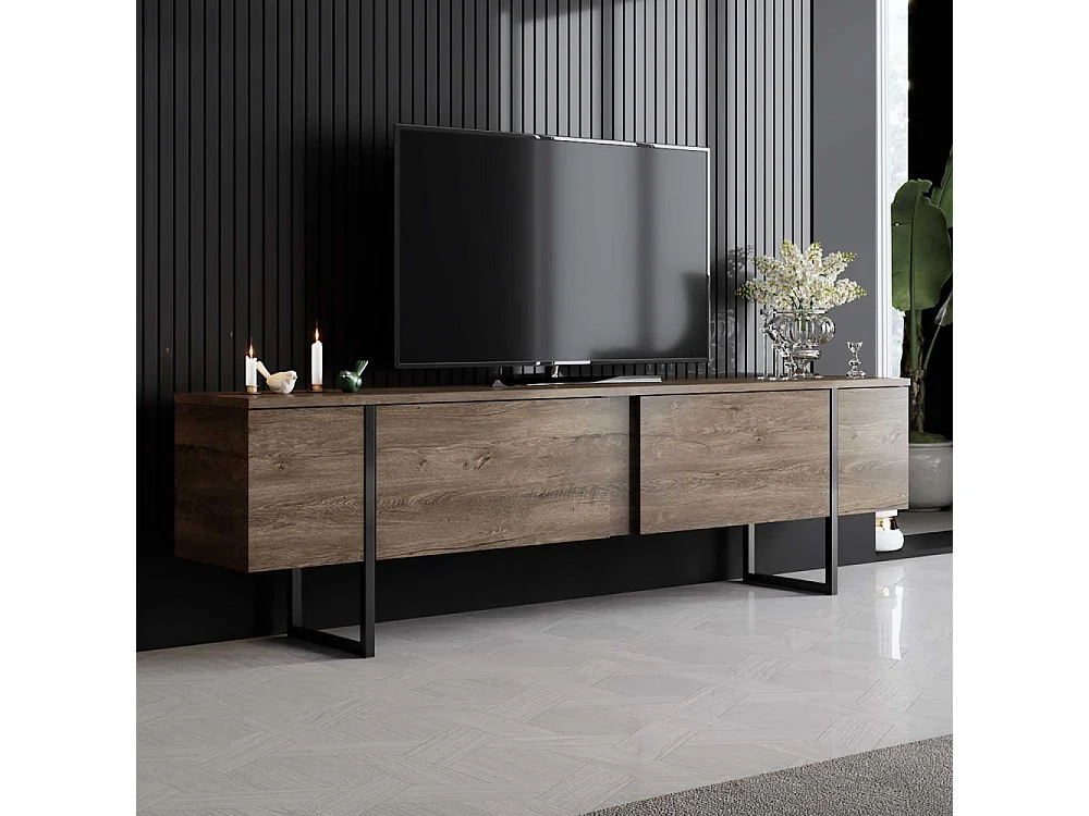 Mesa de tv Kailua Z100, Negro|Nogal, Número de puertas: 2.00, 180x50x30cm