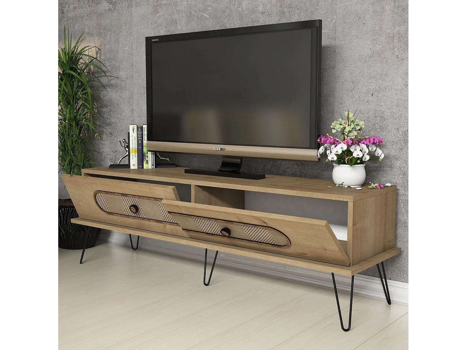 Meuble TV Dover L145cm Bois foncé et Chêne clair