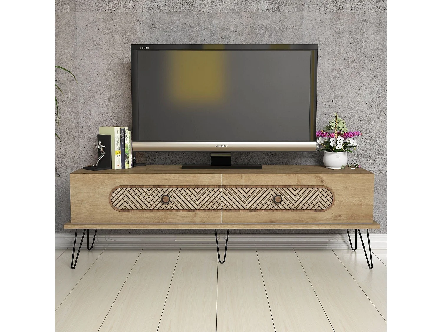 Meuble TV Dover L145cm Bois foncé et Chêne clair