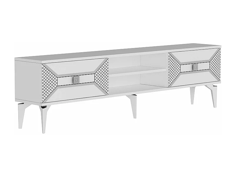 Mesa de tv Kailua 1862, Blanco|Plata, 150x50x30cm