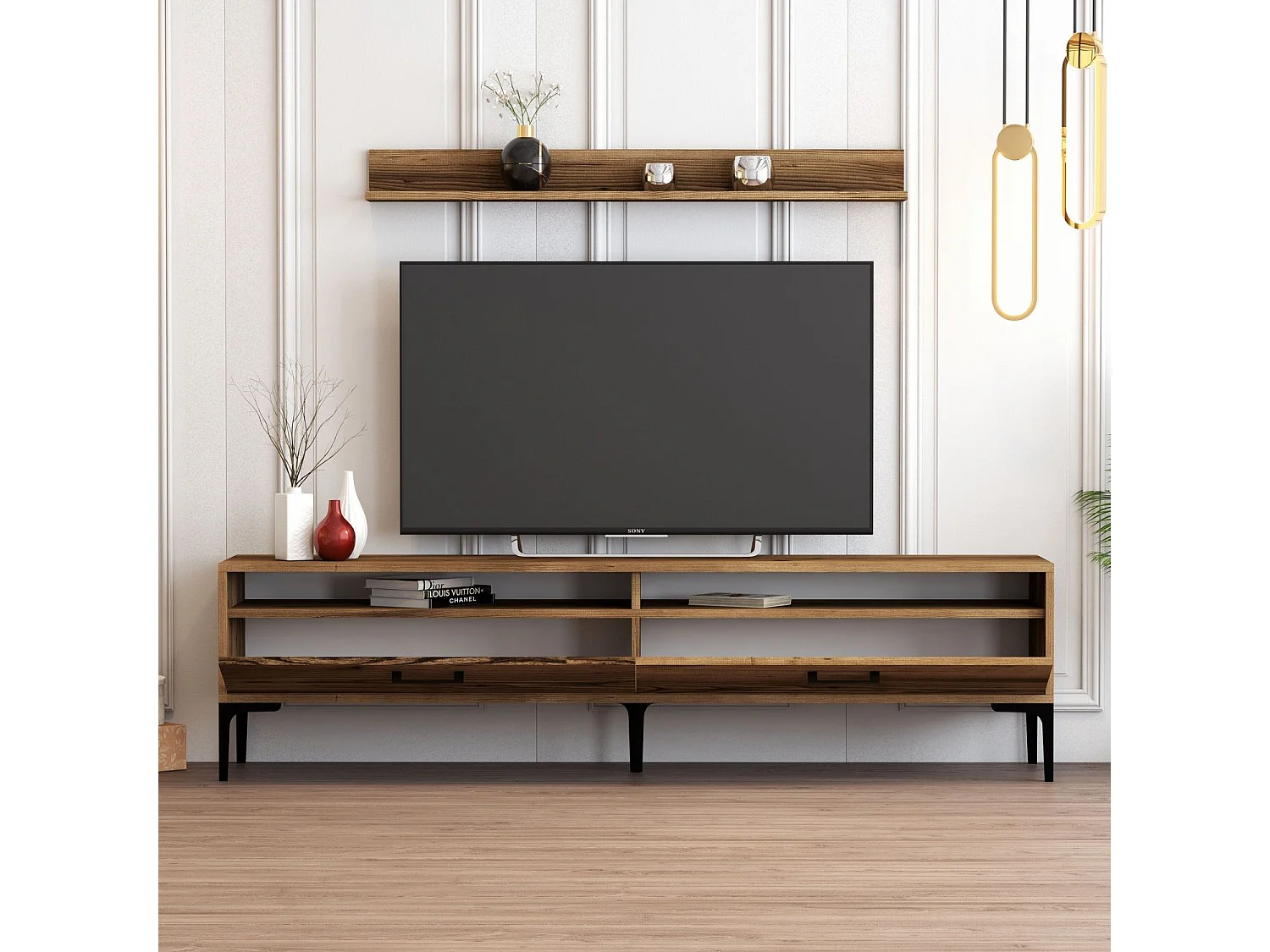 Mueble de TV – 180 cm – Nogal – Tablero de partículas recubierto de melamina