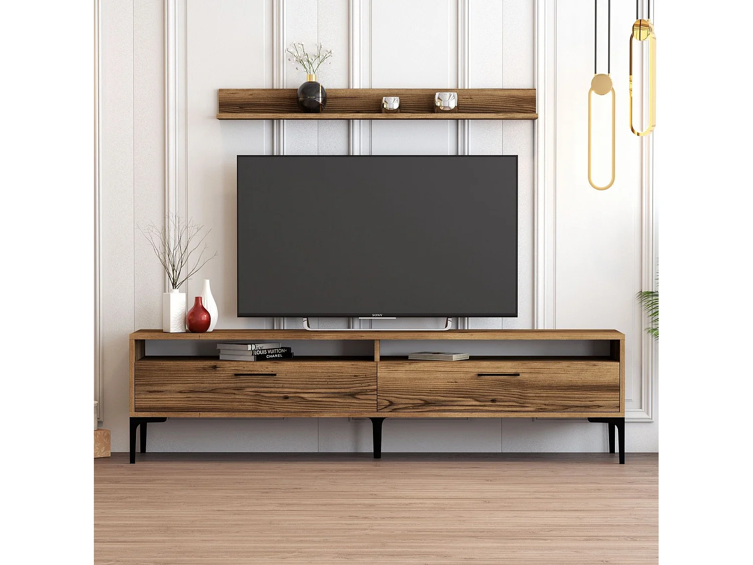 TV-Ständer – 180 cm – Walnuss – Melaminbeschichtete Spanplatte