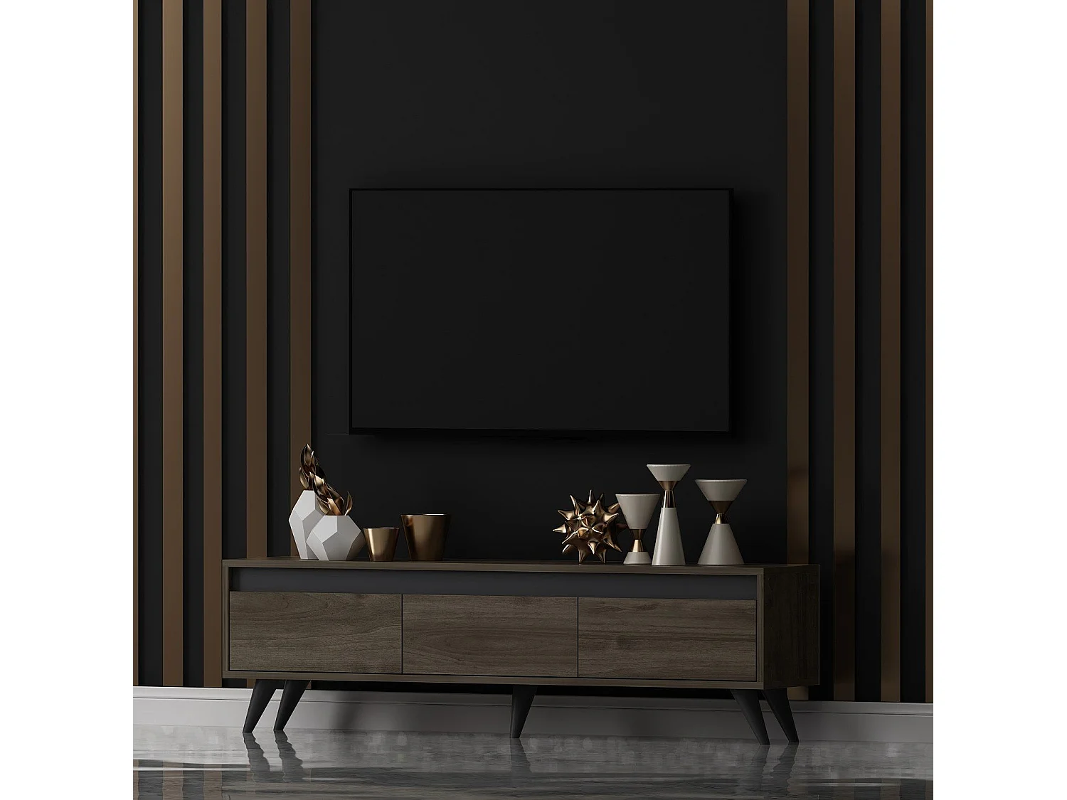 Meuble TV moderne Scorpii L150cm Bois foncé