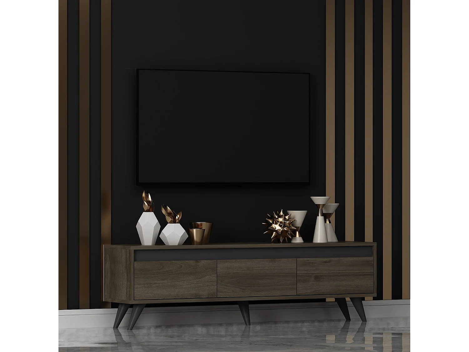 TV-Ständer – 150 x 30 x 45 cm – Walnuss – Melaminbeschichtete Spanplatte