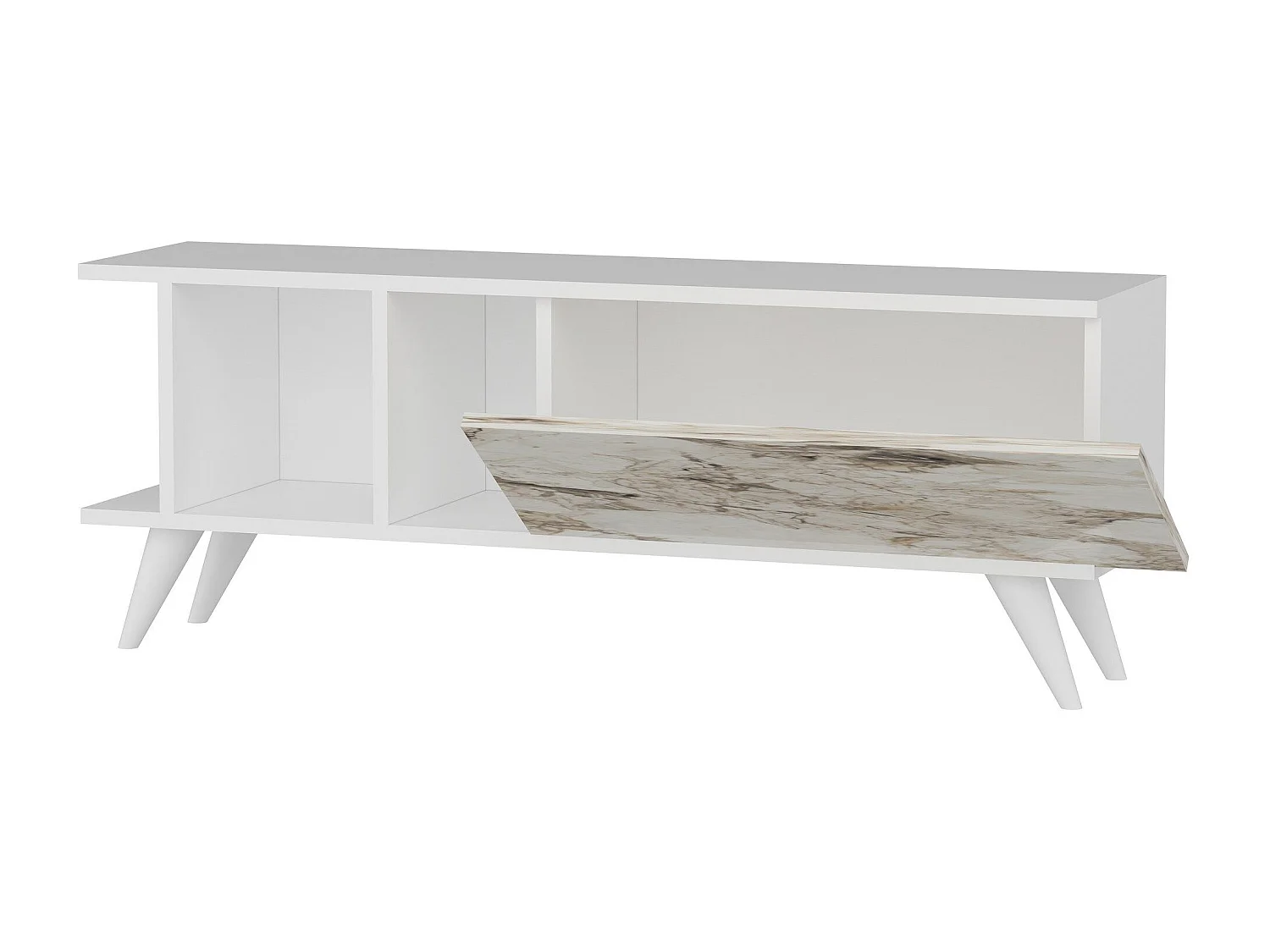 Mesa de tv Kailua 1952, Mármol blanco|Blanco, 120x45x30cm