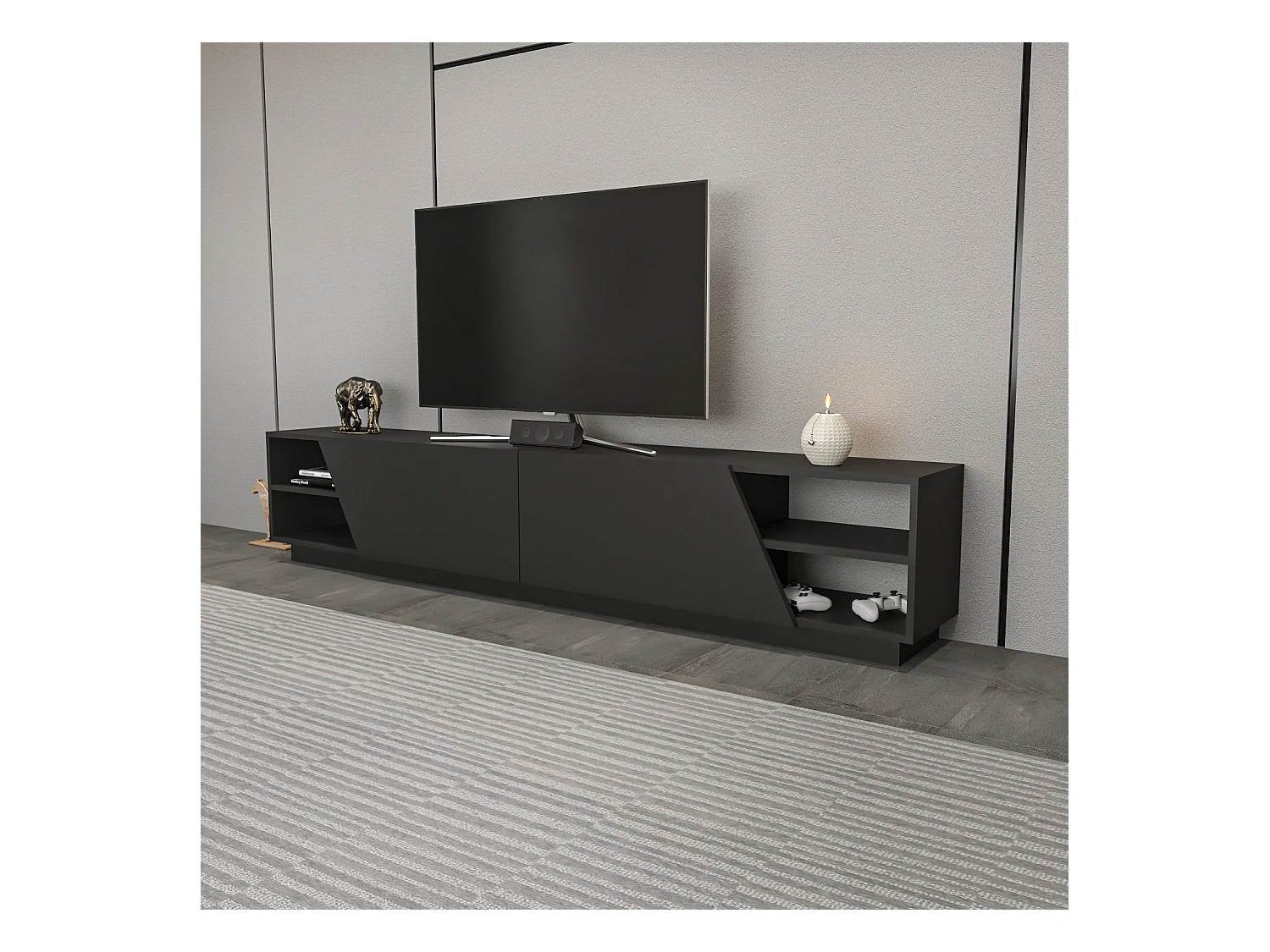 Mesa de tv Kailua 260, Antracita, Número de puertas: 2.00, 240x47x37cm