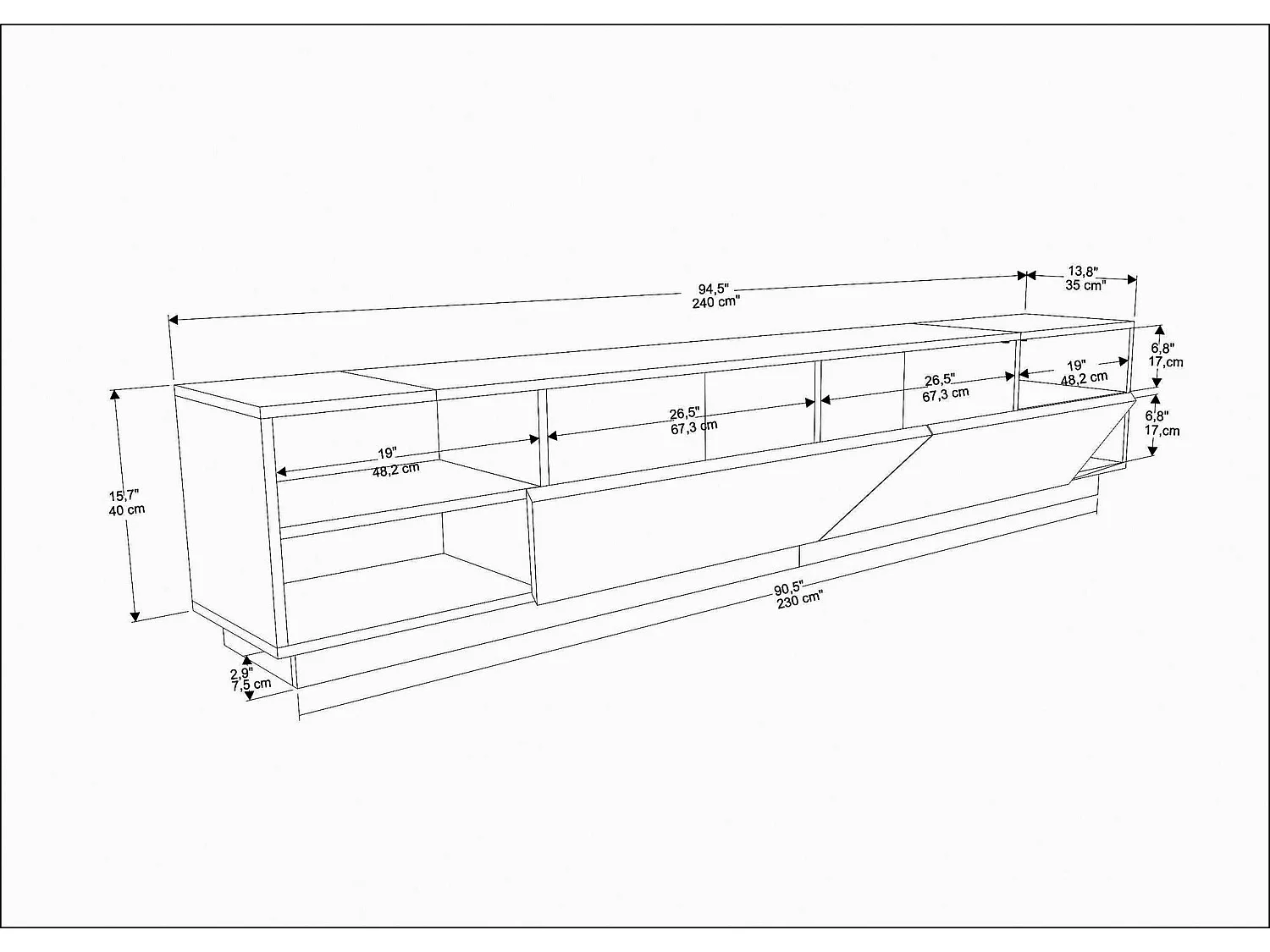 Mesa de tv Kailua 260, Antracita, Número de puertas: 2.00, 240x47x37cm