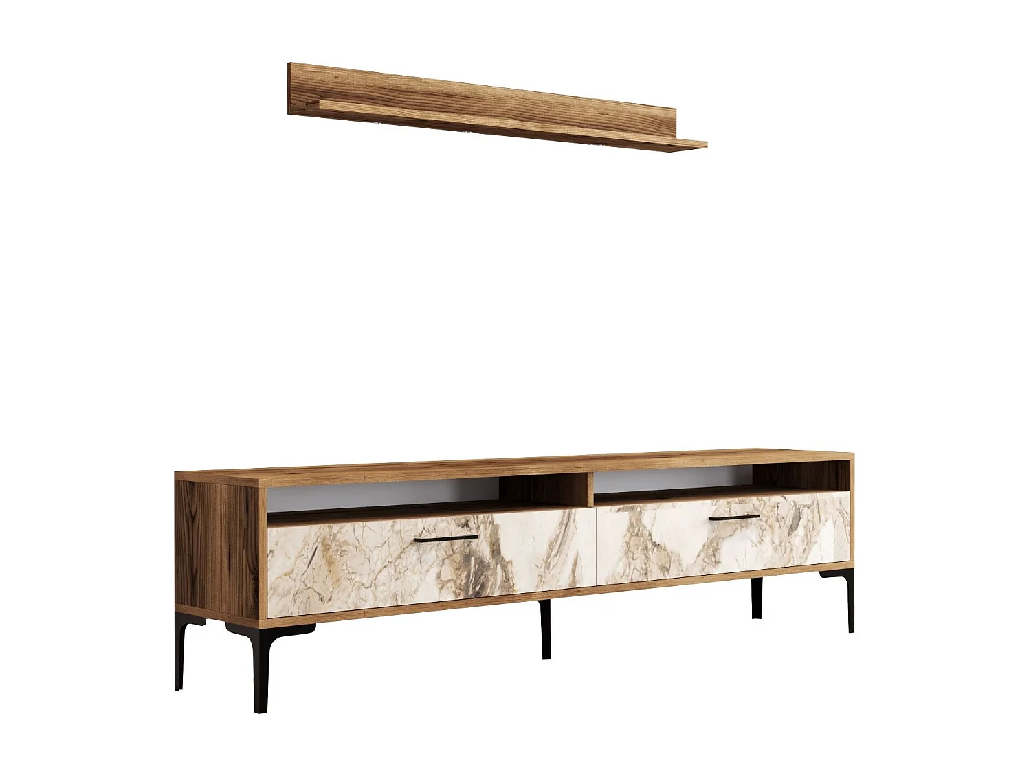 Moderner TV-Ständer – 180 x 47 x 35 cm – Walnuss und Weiß – Melamin