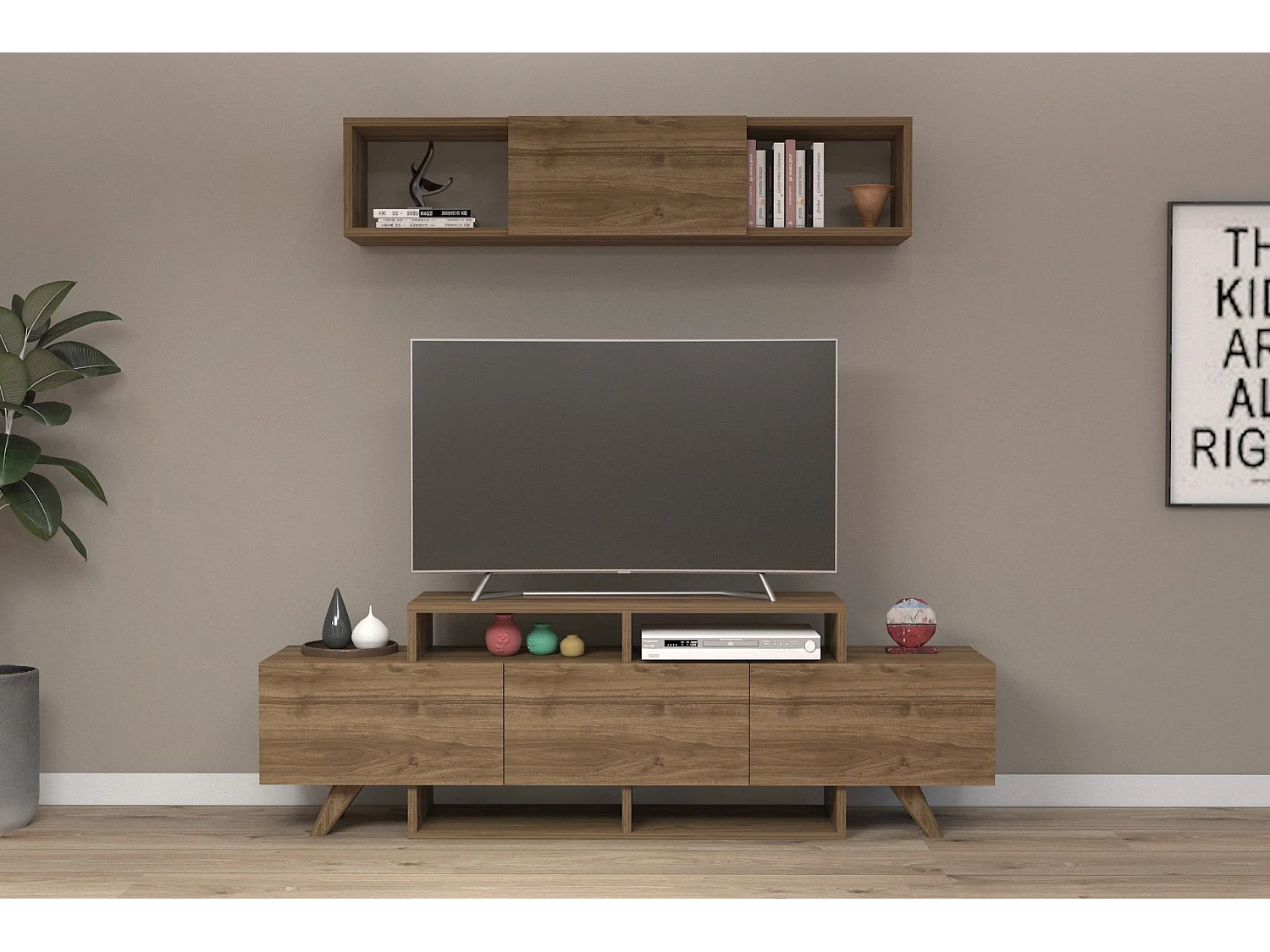 Mesa de tv Kailua 1849, Nogal, 150x49x32cm