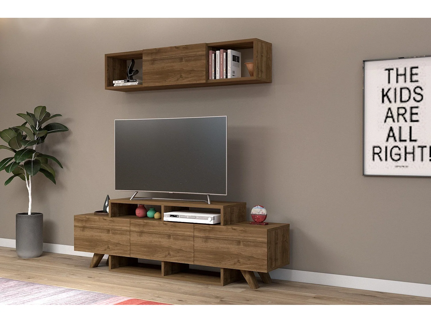 Mesa de tv Kailua 1849, Nogal, 150x49x32cm