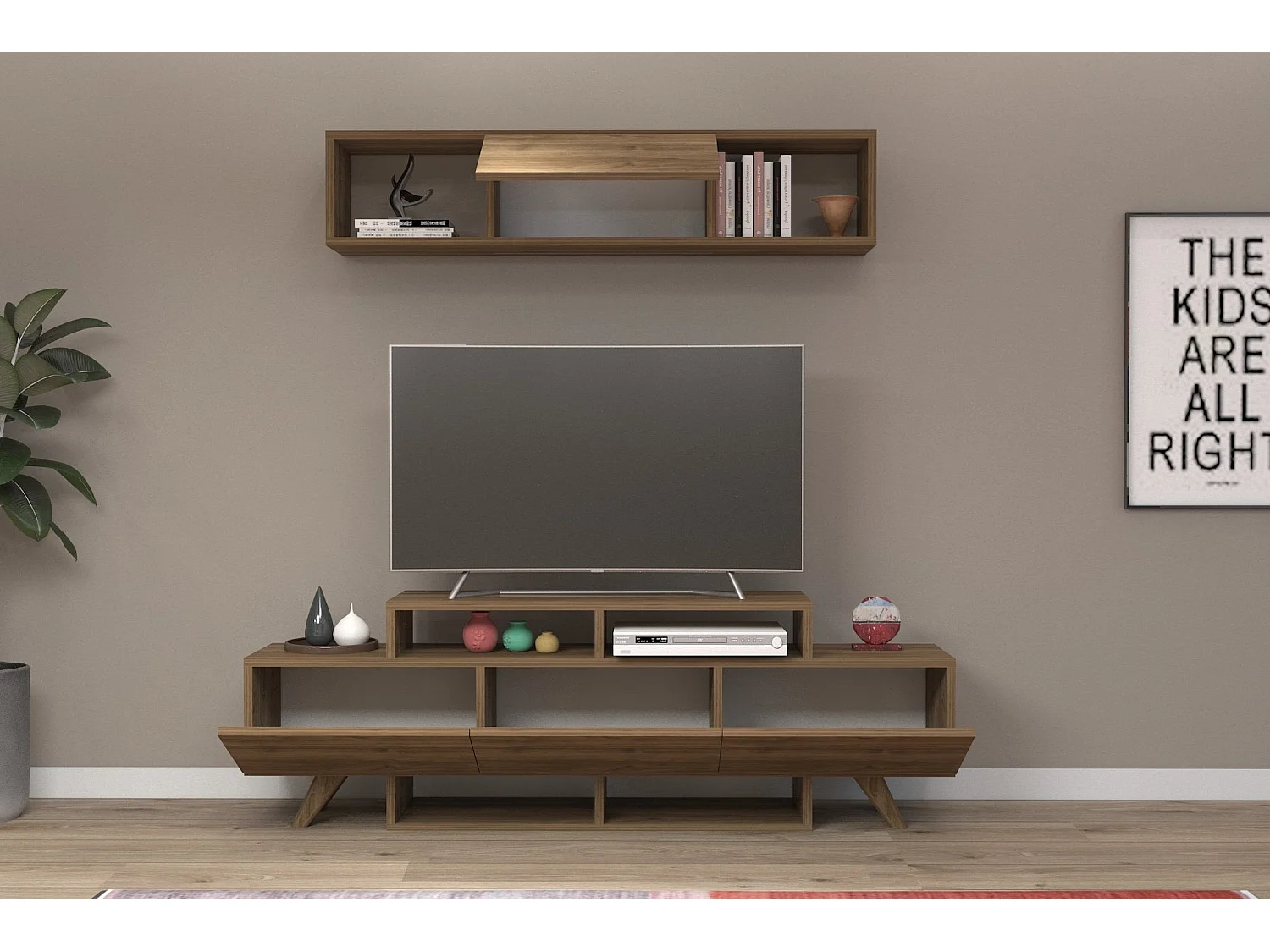 TV-Ständer – 150 cm x 49 cm x 31,6 cm – Walnuss – Melaminbeschichtete Spanplatte