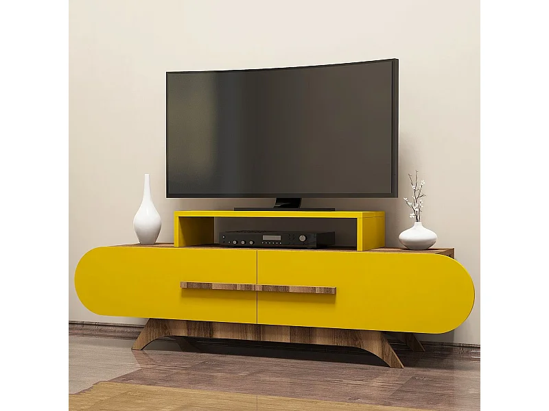 Mueble de TV – 145 cm – Nogal y amarillo – Tablero de partículas recubierto de melamina