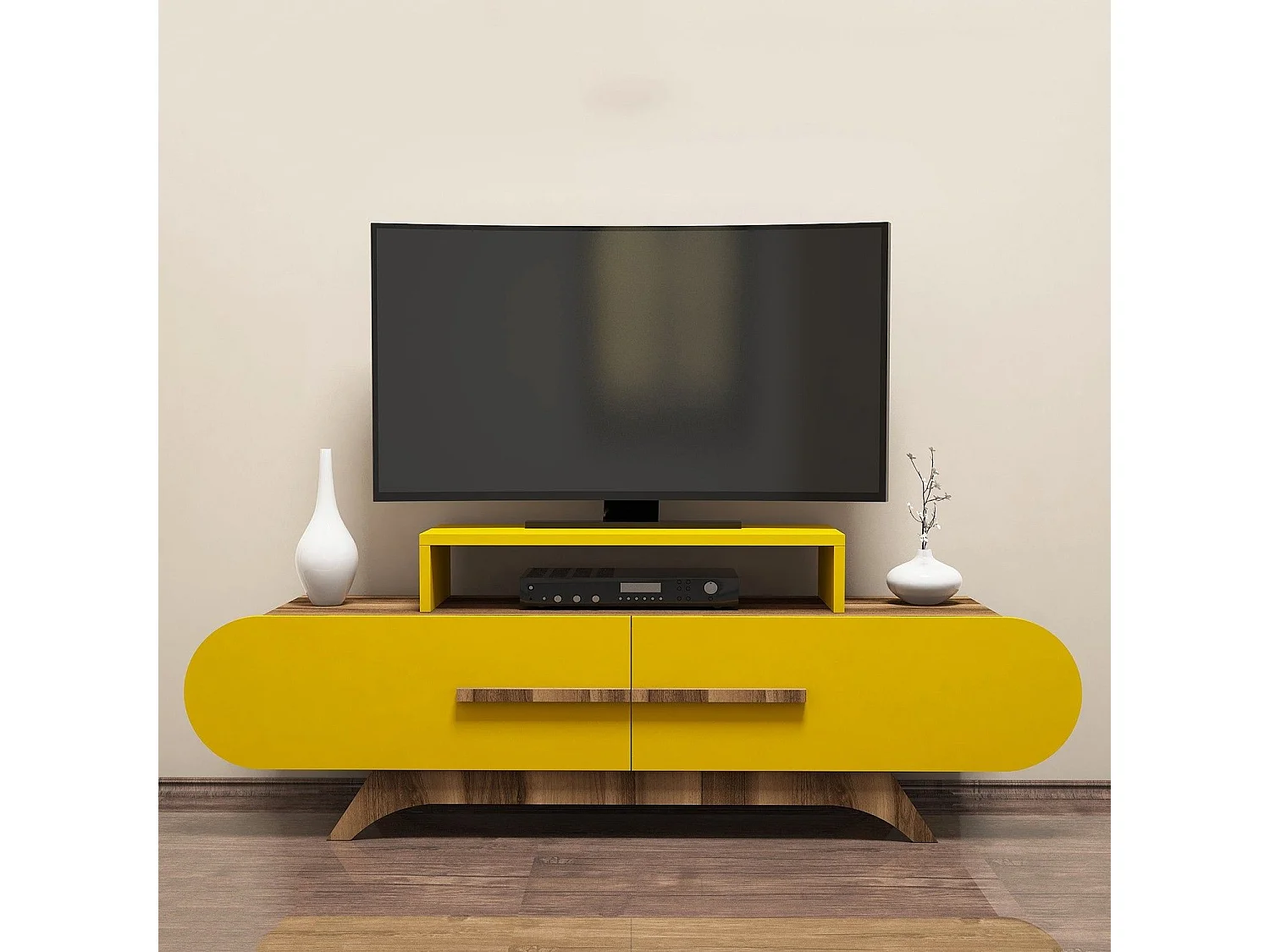 Mueble de TV – 145 cm – Nogal y amarillo – Tablero de partículas recubierto de melamina