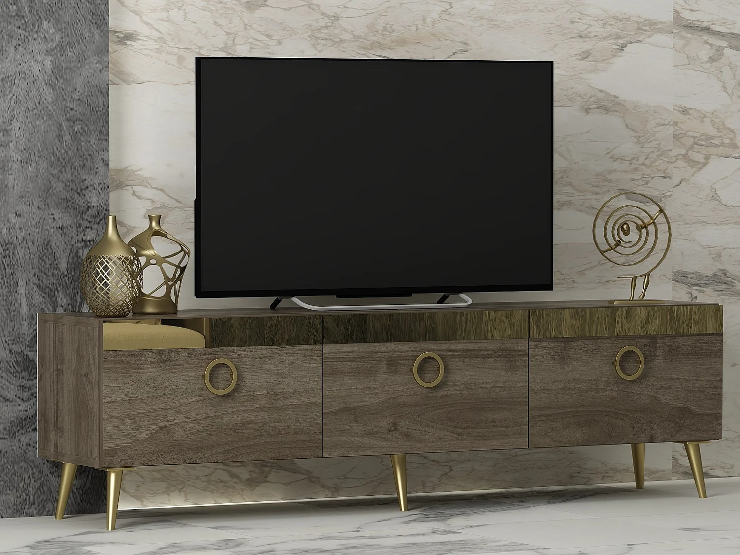 Mueble de TV – 150cm x 30cm x 45cm – Nogal – Tablero de partículas con revestimiento de melamina