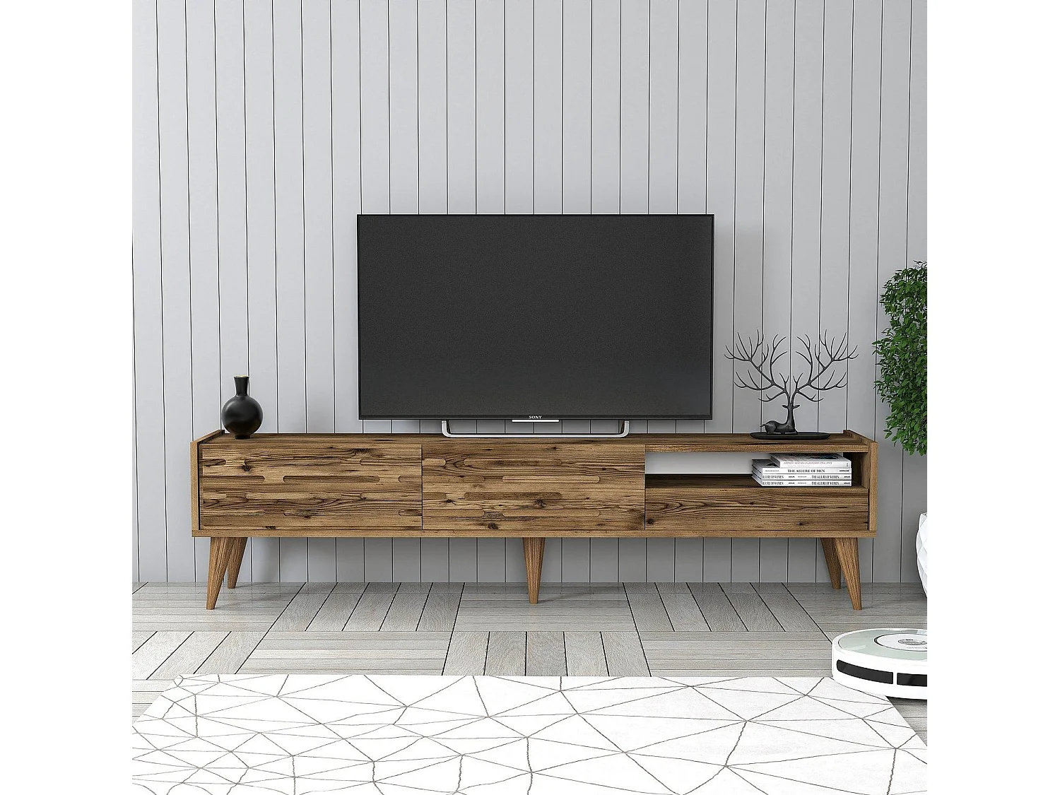 TV-Ständer – 180 cm x 35 cm x 45 cm – Walnuss – Melaminbeschichtete Spanplatte