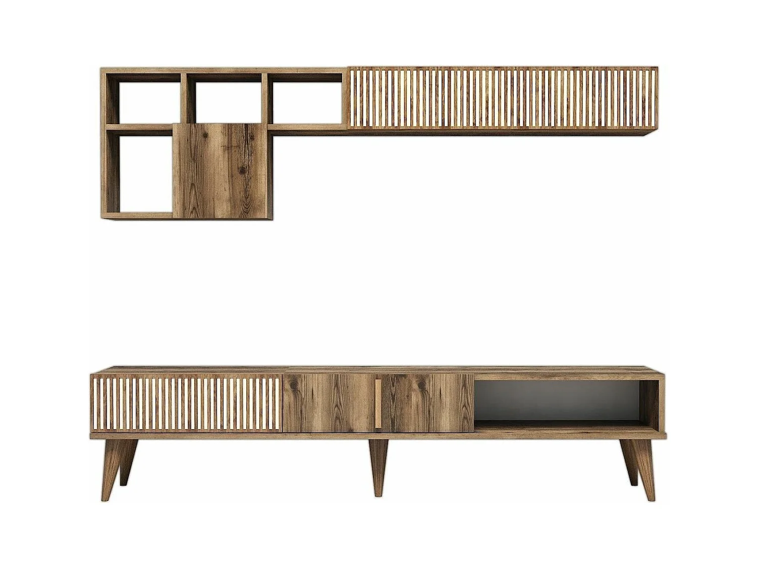 Ensemble meuble TV et étagère murale Ribera Bois Naturel et Blanc