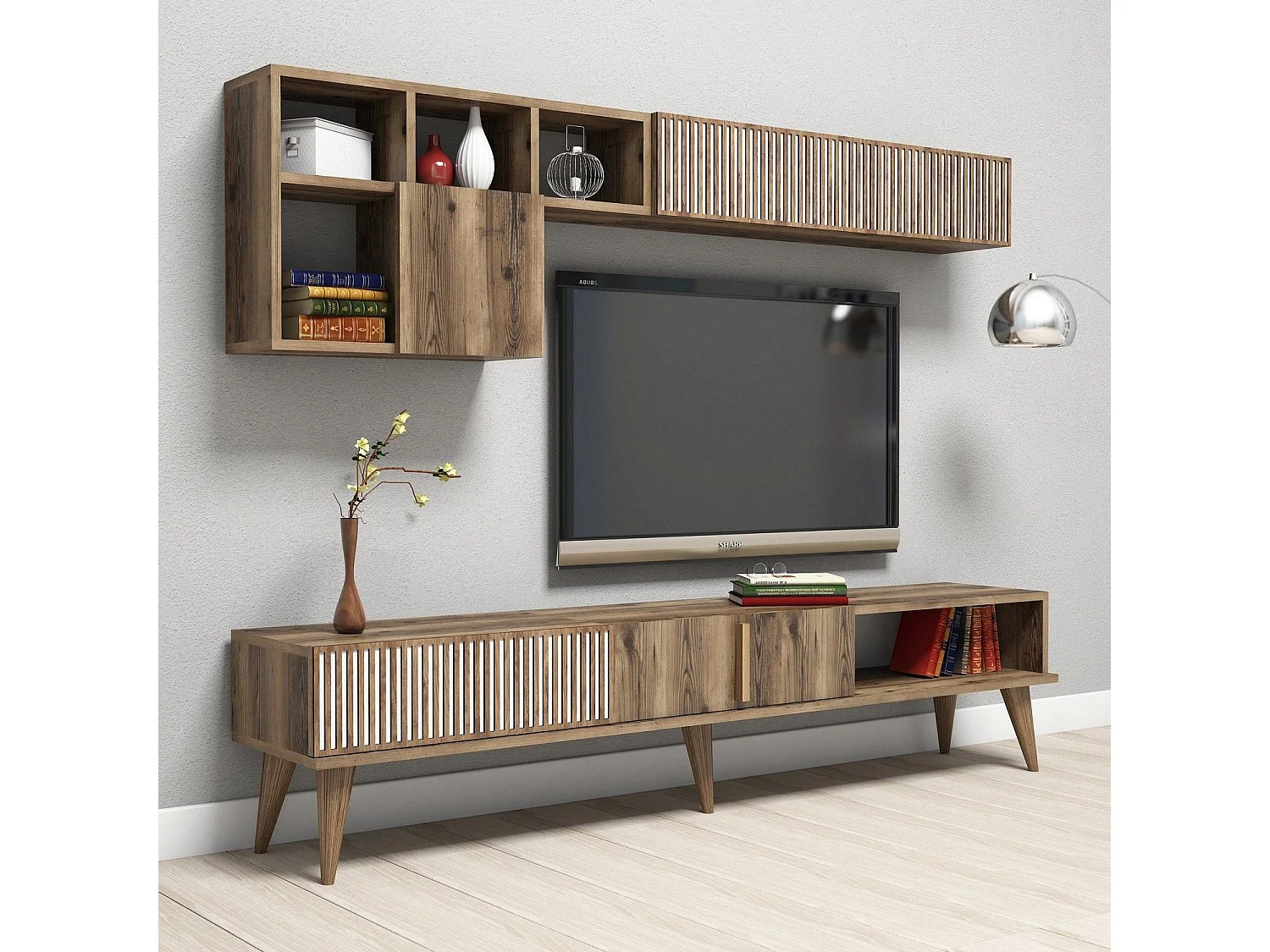 Estante para TV – 180 cm de largura – Nogueira – MDF Revestido de Melamina