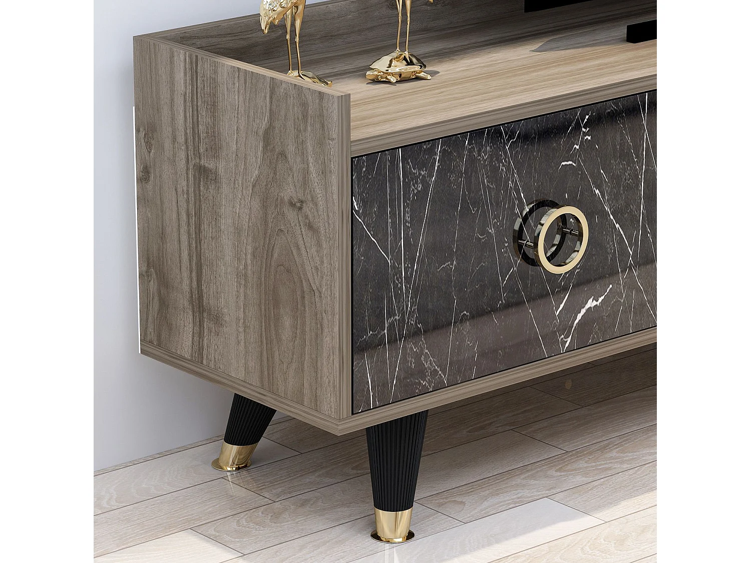 Conjunto de salón Kailua 1712, Mármol negro|Madera oscura, Aglomerado laminado, 180x35cm