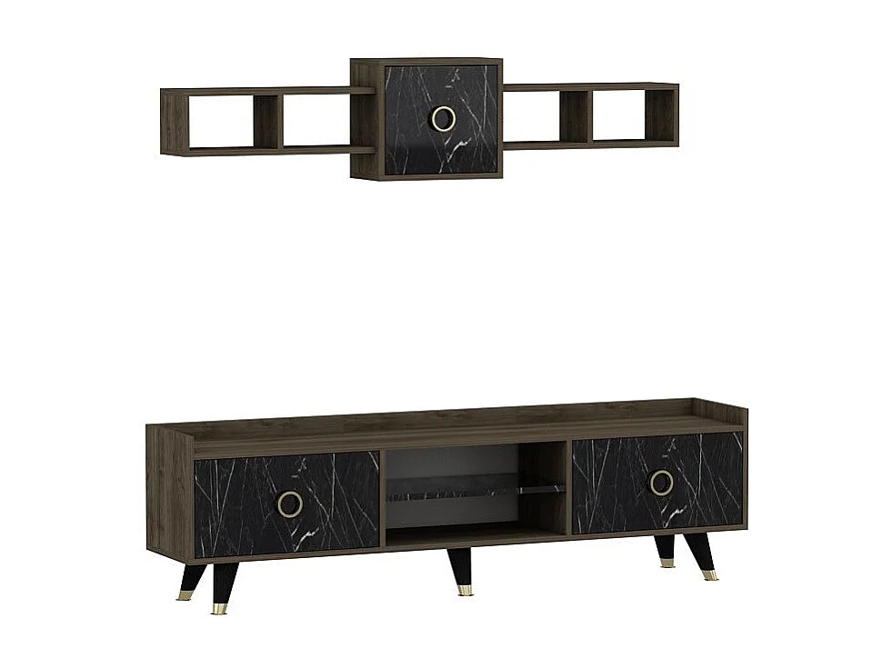 Conjunto de salón Kailua 1712, Mármol negro|Madera oscura, Aglomerado laminado, 180x35cm