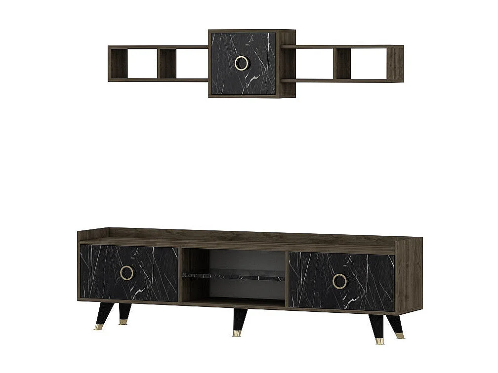 Conjunto de salón Kailua 1712, Mármol negro|Madera oscura, Aglomerado laminado, 180x35cm