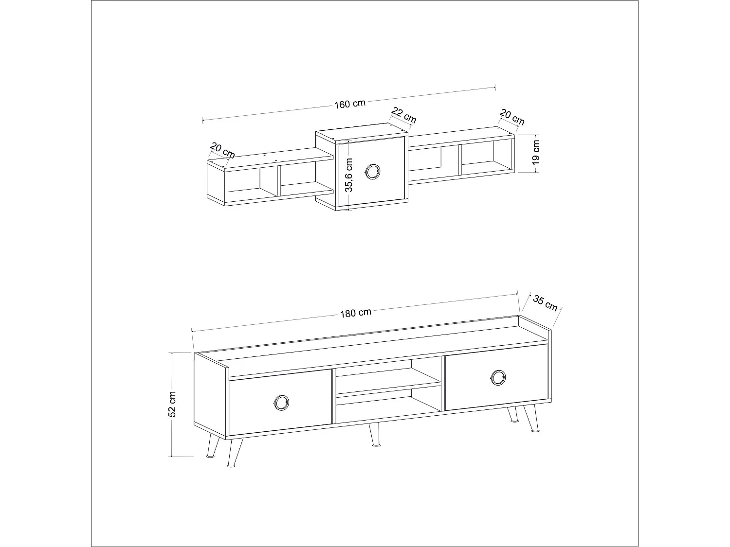 TV-Ständer – 180 cm x 52 cm x 35 cm – Marmor – Melaminbeschichtete Spanplatte