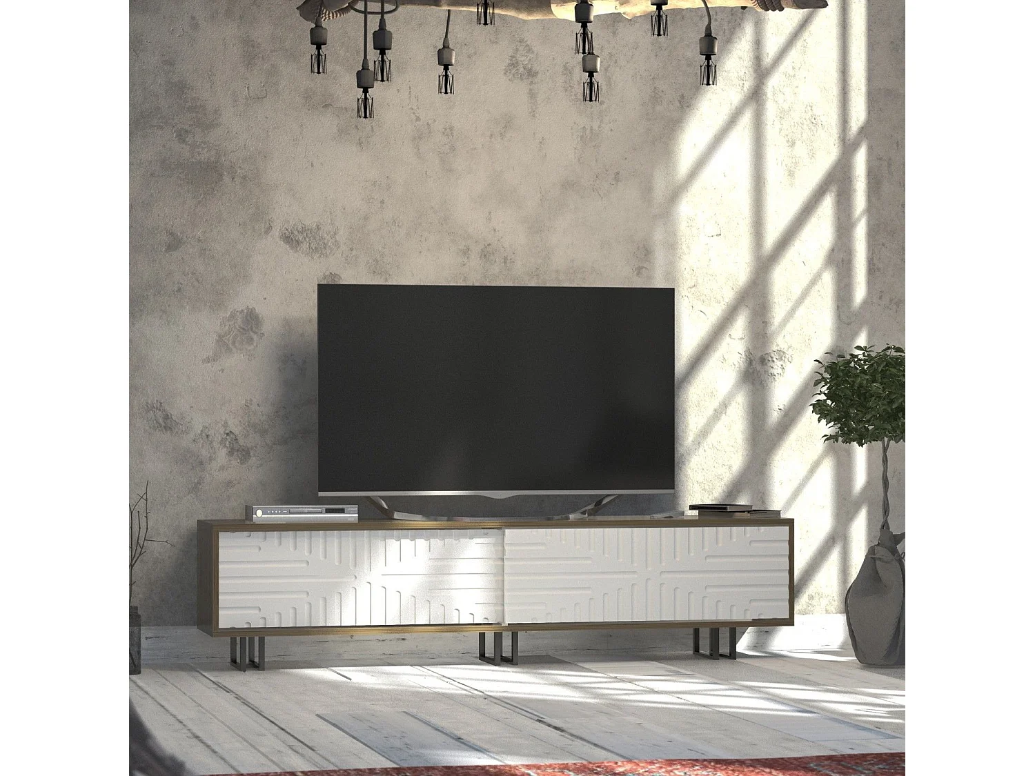 Mesa de tv Kailua 1453, Roble|Blanco, 180x47x35cm
