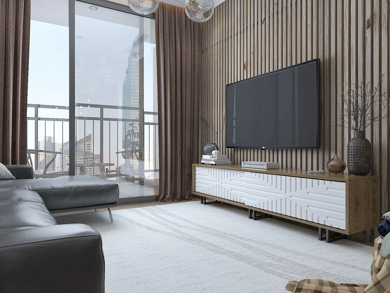 Mesa de tv Kailua 1453, Roble|Blanco, 180x47x35cm